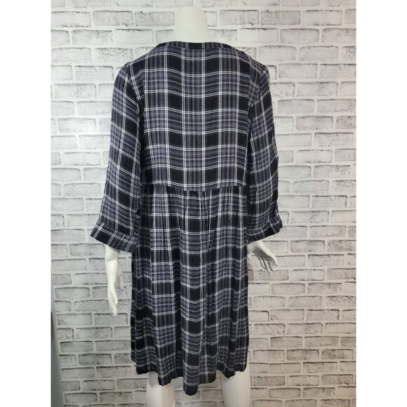Torrid Black Gray Flannel Plaid Button Down Dress Fall Comfy Size 0 - Picture 2 of 6